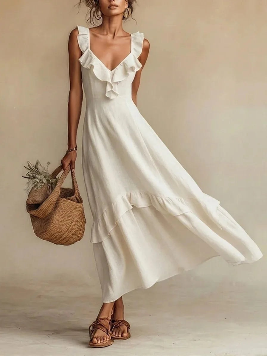 Women's Summer Maxi Dress with Ruffle V-Neck