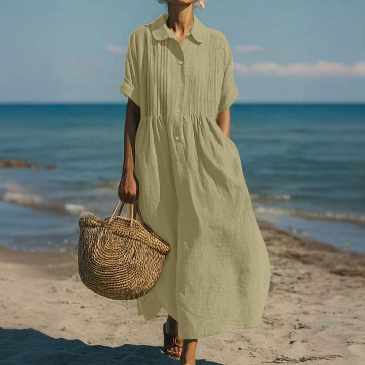 Women's Summer Midi Shirt Dress with Pintuck Bodice