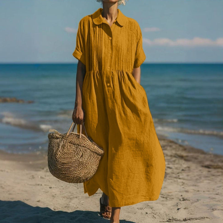 Women's Summer Midi Shirt Dress with Pintuck Bodice
