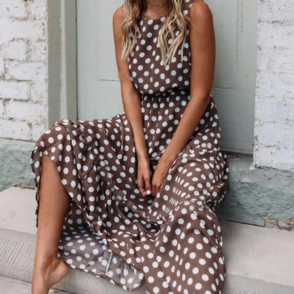 Women's Summer Polka Dot Maxi Dress Sleeveless