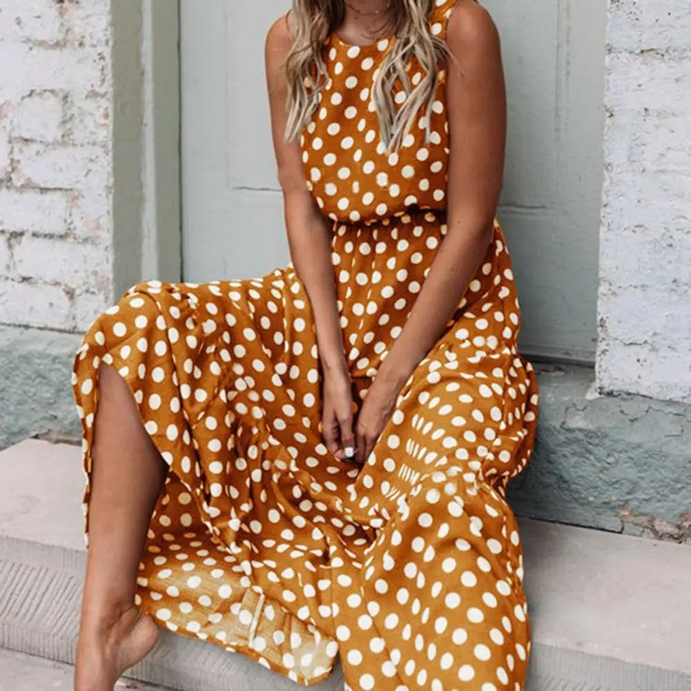 Women's Summer Polka Dot Maxi Dress Sleeveless