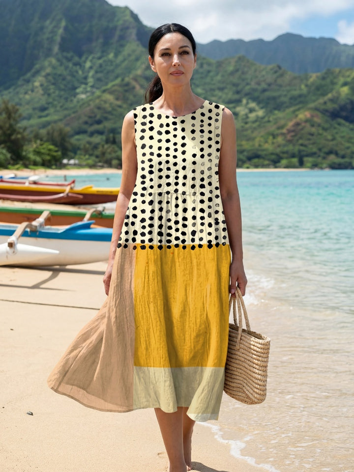 Women's Summer Polka Dot Midi Dress Sleeveless