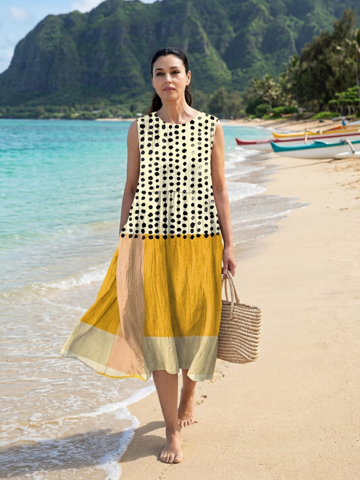 Women's Summer Polka Dot Midi Dress Sleeveless