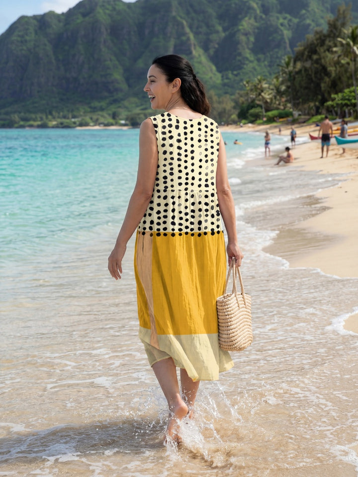 Women's Summer Polka Dot Midi Dress Sleeveless