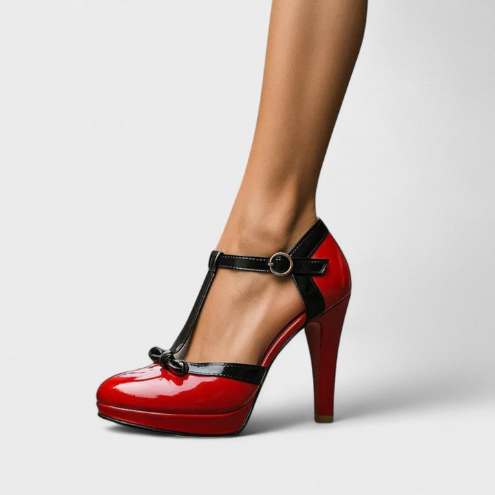 Women's T-Strap Platform Stiletto Heels with Bow