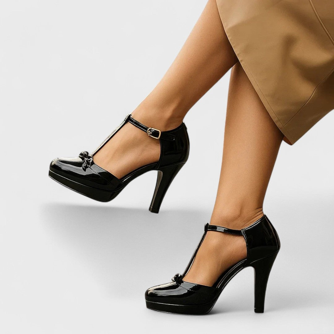 Women's T-Strap Platform Stiletto Heels with Bow