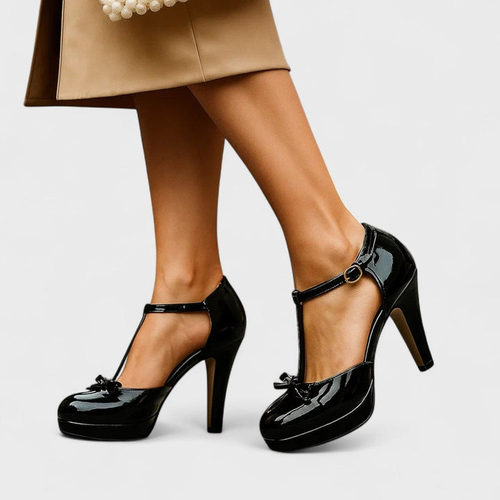Women's T-Strap Platform Stiletto Heels with Bow
