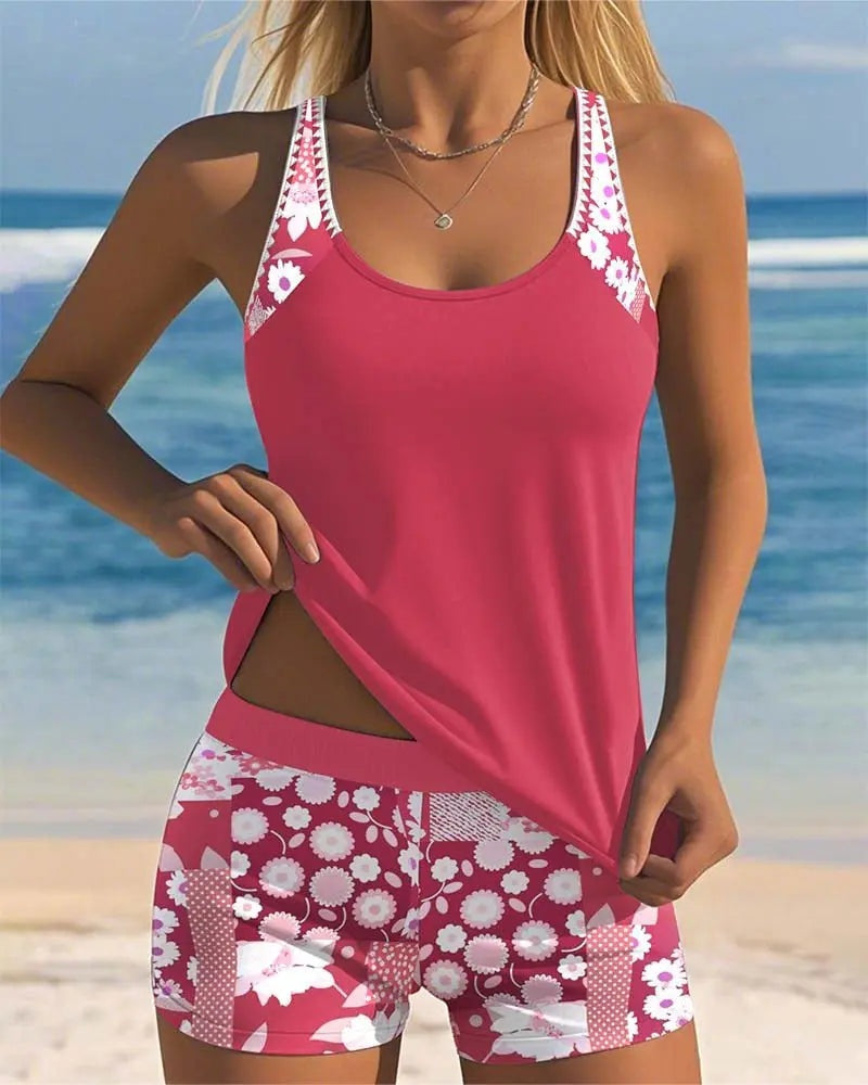 Women's Tankini Shorts Set Two Piece Swimsuit Floral Print