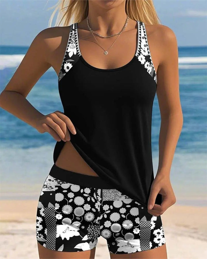 Women's Tankini Shorts Set Two Piece Swimsuit Floral Print