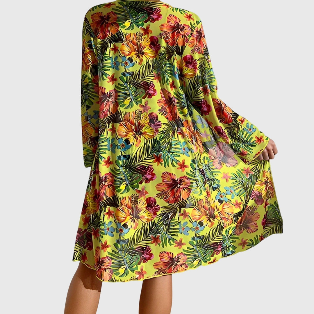 Women's Tropical Print High Waisted Bikini Set with Cover Up