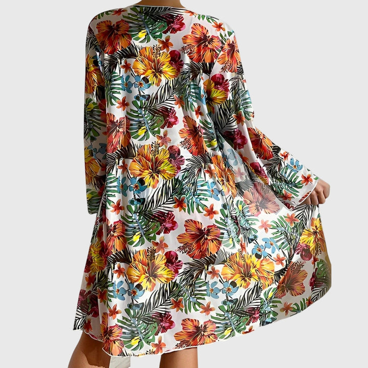 Women's Tropical Print High Waisted Bikini Set with Cover Up