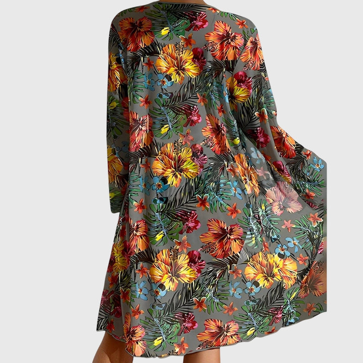 Women's Tropical Print High Waisted Bikini Set with Cover Up