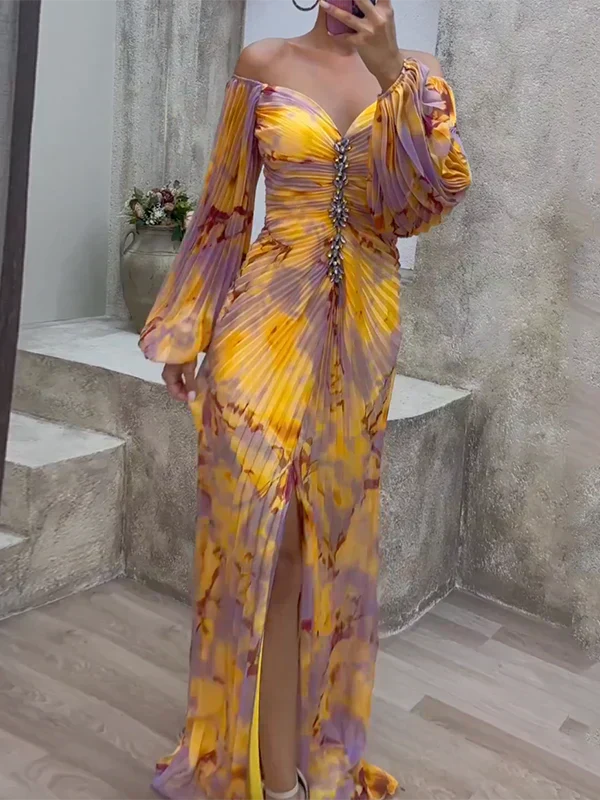 Women's Wedding Guest Maxi Dress Off Shoulder Pleated