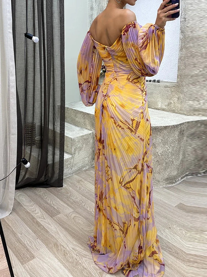 Women's Wedding Guest Maxi Dress Off Shoulder Pleated