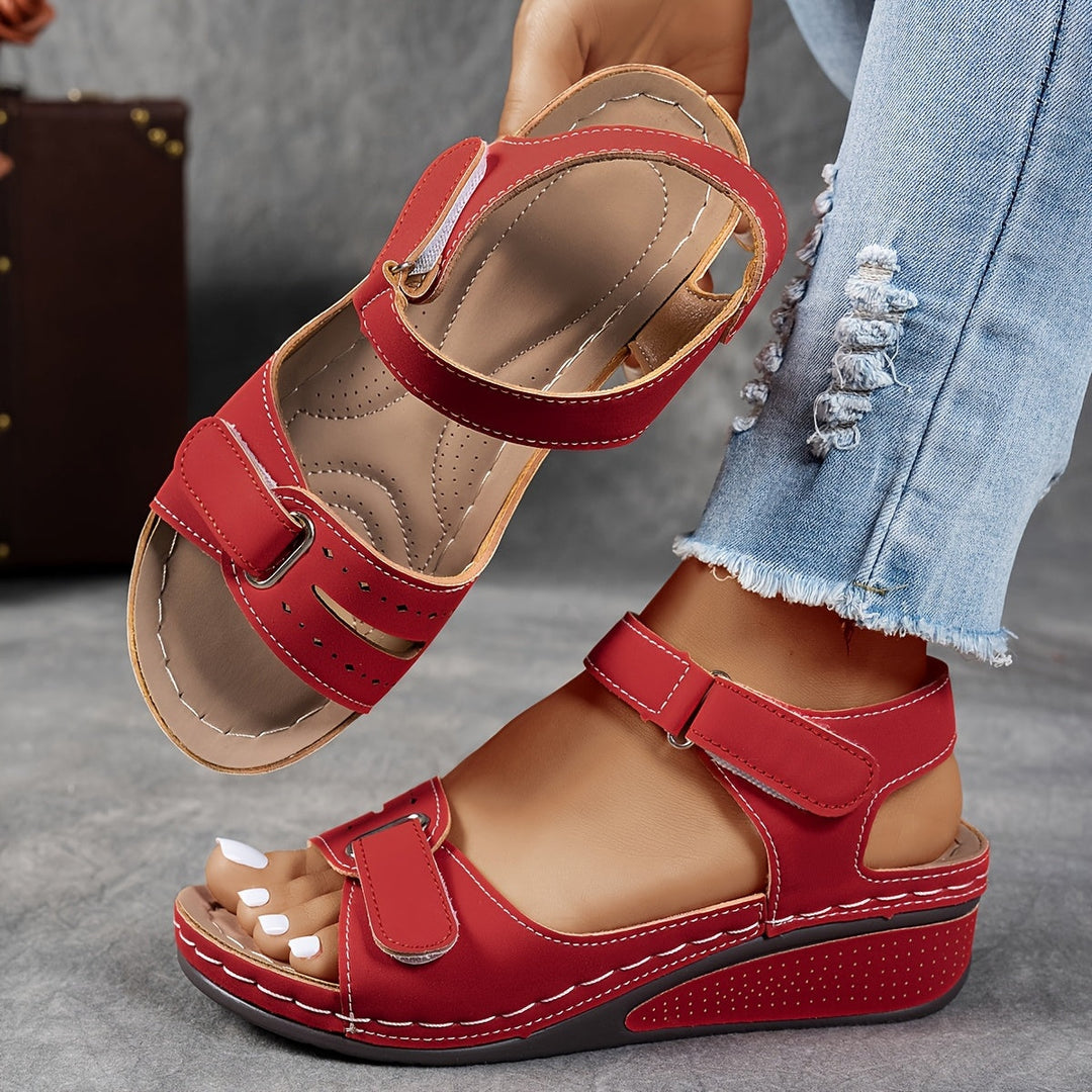 Women's Wedge Sandals Leather-Look with Adjustable Straps