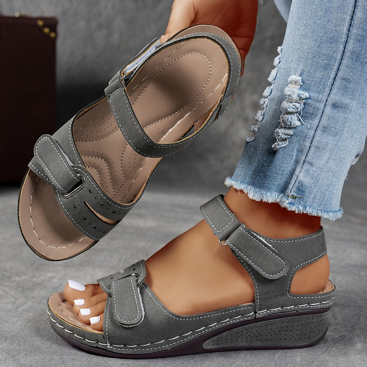 Women's Wedge Sandals Leather-Look with Adjustable Straps