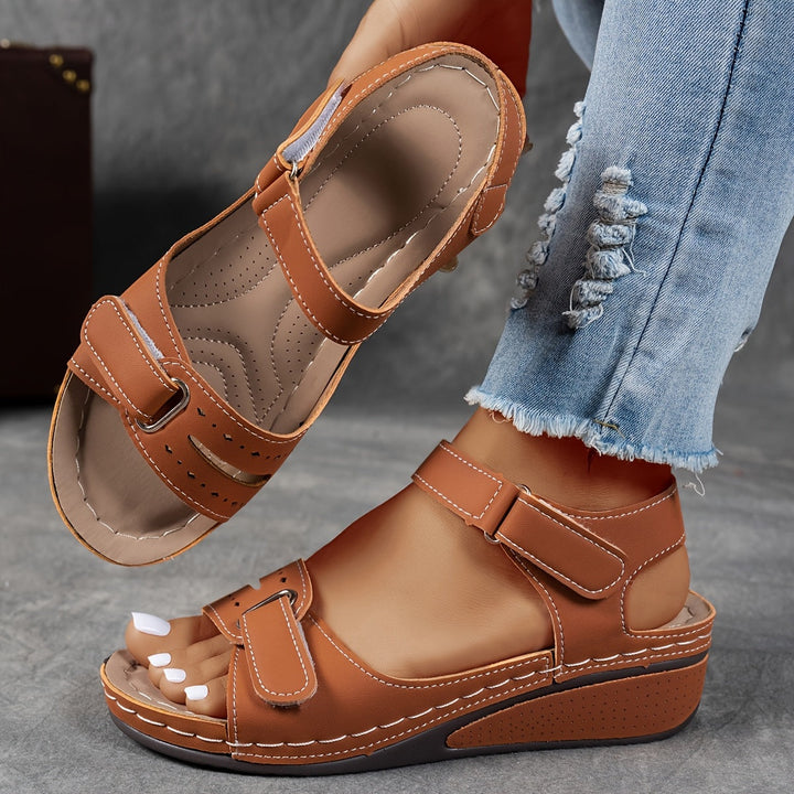 Women's Wedge Sandals Leather-Look with Adjustable Straps