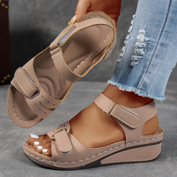 Women's Wedge Sandals Leather-Look with Adjustable Straps