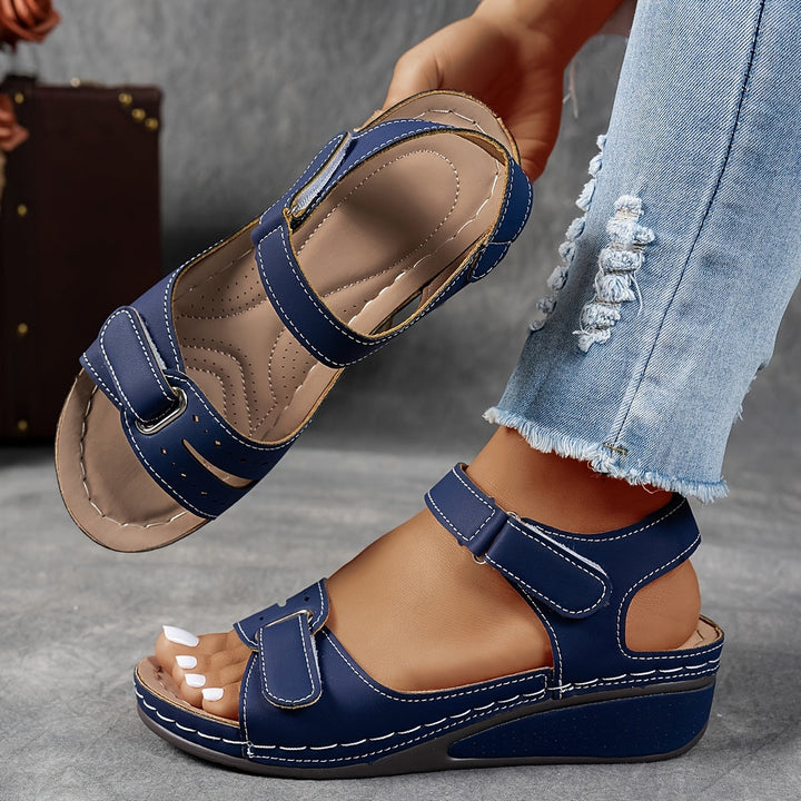 Women's Wedge Sandals Leather-Look with Adjustable Straps