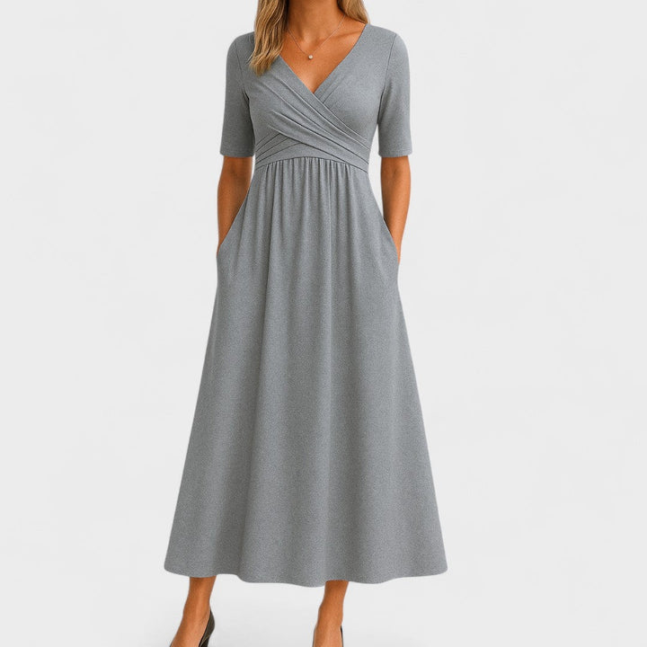 Women's Wrap Front Midi Dress with Pockets
