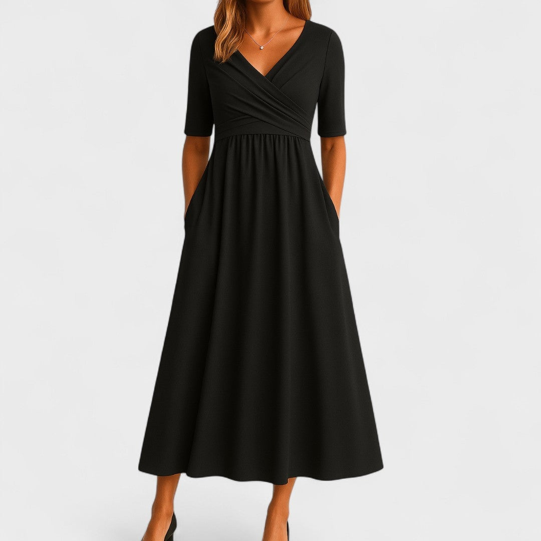 Women's Wrap Front Midi Dress with Pockets