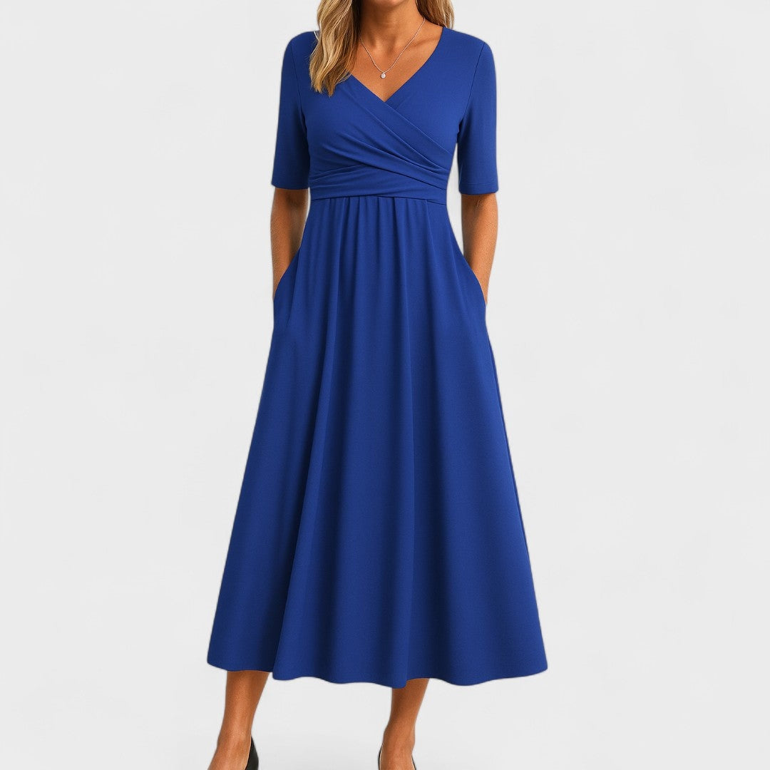 Women's Wrap Front Midi Dress with Pockets