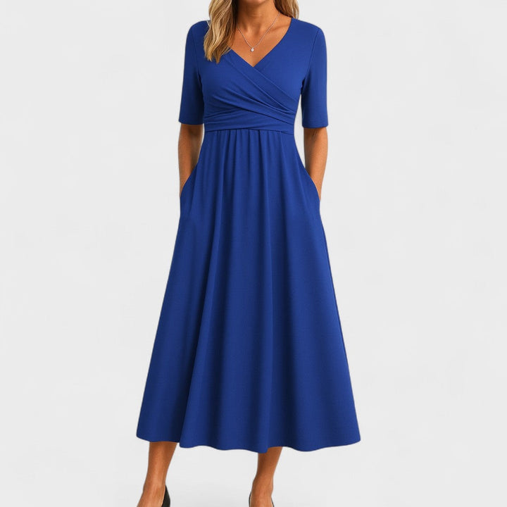 Women's Wrap Front Midi Dress with Pockets