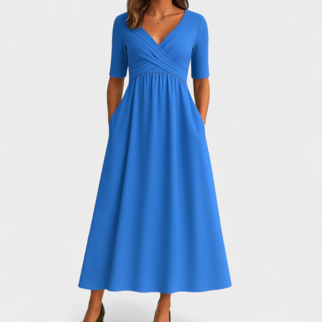 Women's Wrap Front Midi Dress with Pockets