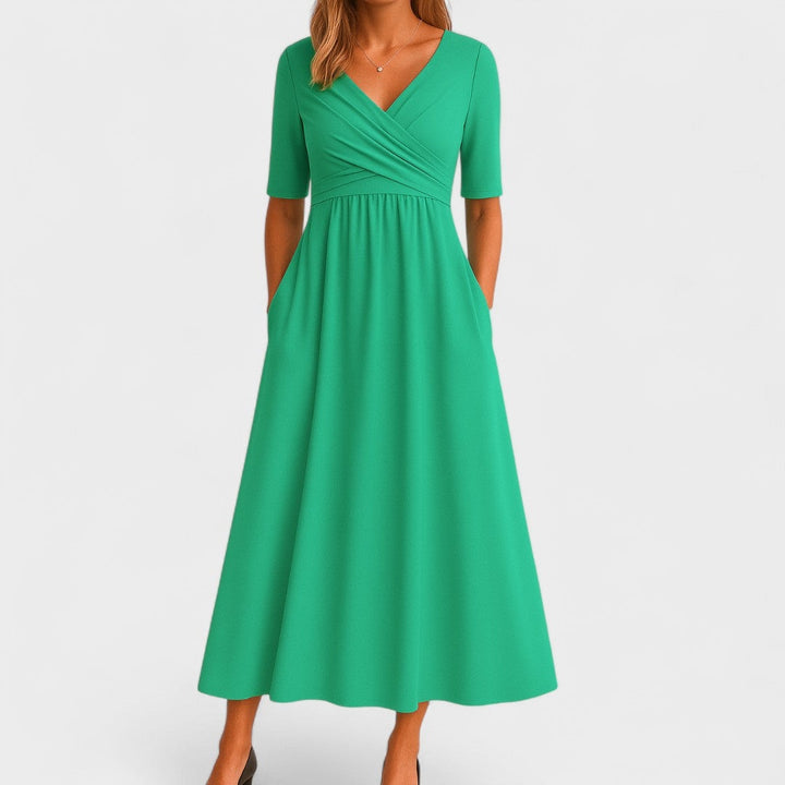 Women's Wrap Front Midi Dress with Pockets