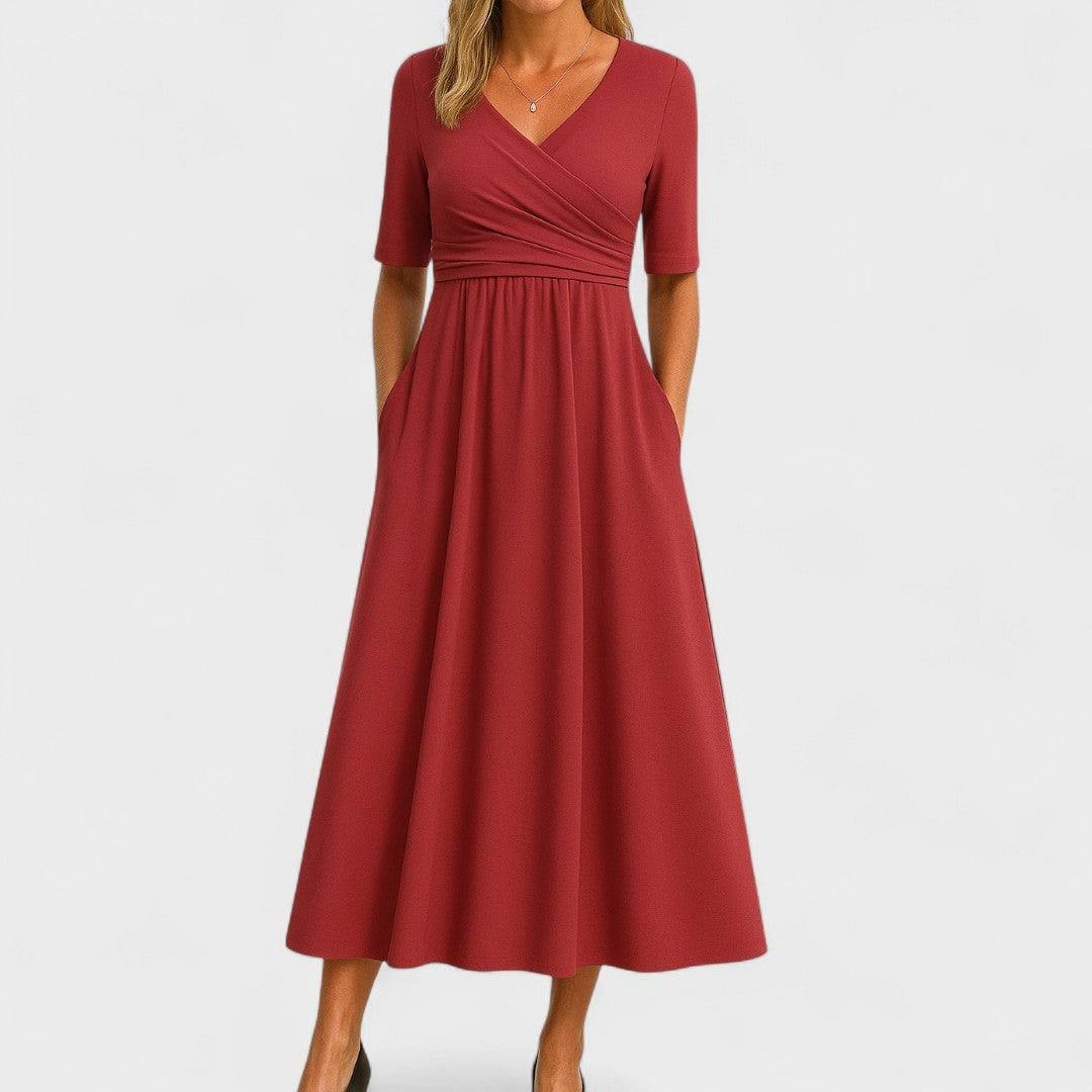 Women's Wrap Front Midi Dress with Pockets