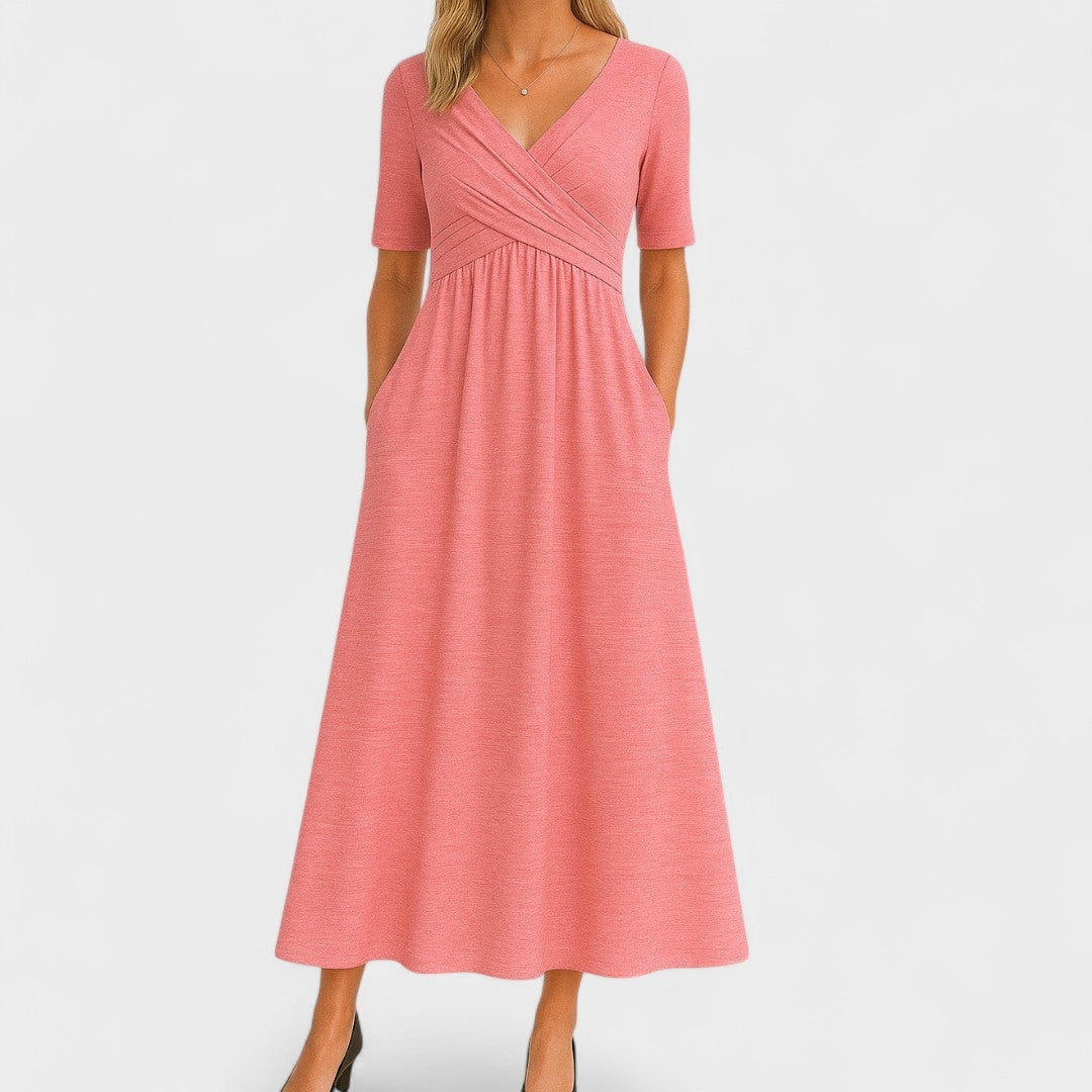 Women's Wrap Front Midi Dress with Pockets