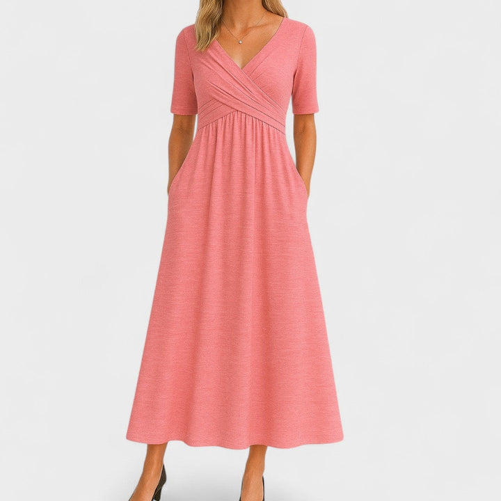 Women's Wrap Front Midi Dress with Pockets