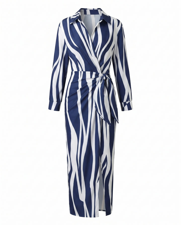 Women's Wrap Maxi Shirt Dress Leaf Print with Tie Waist