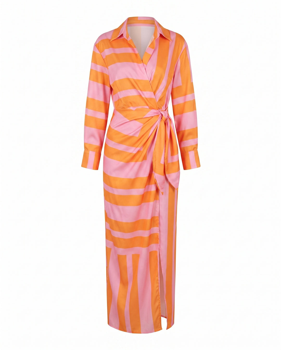 Women's Wrap Maxi Shirt Dress Leaf Print with Tie Waist